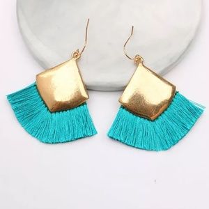 Square Turquoise Fringe Tassel Dangle Earrings